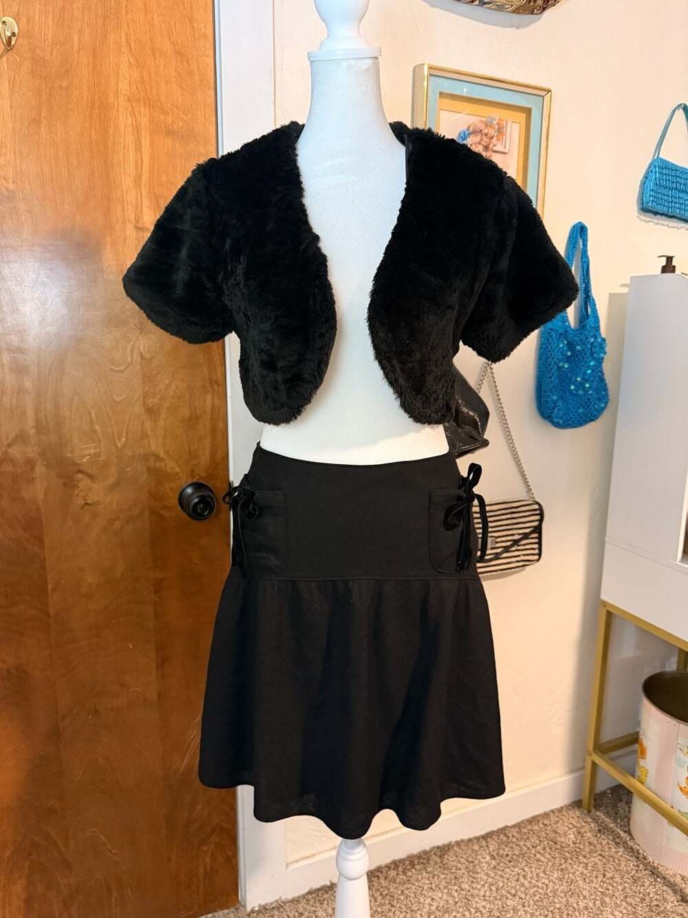 Vintage Old Navy Y2K Black Low Waist Drop Waist Bow Mini Skirt